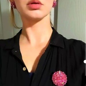 Vintage Pink glass beads brooch and earrings set
